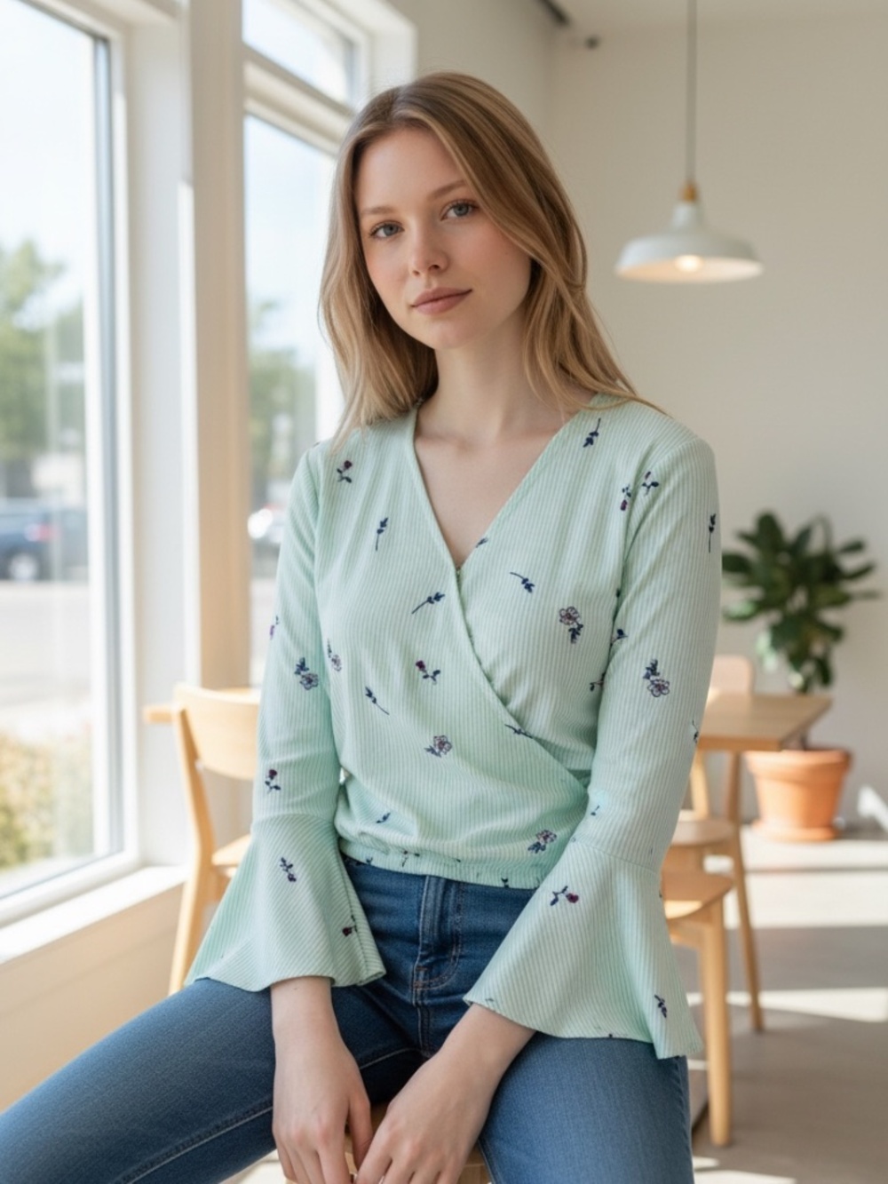 Alya Floral Striped Wrap Top size x-small
